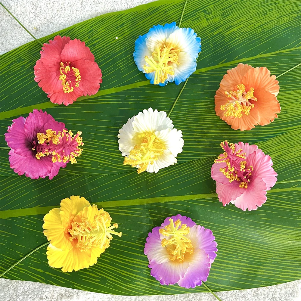 8 Pcs Hawaii Flower Hair Clip Hibiscus Hair Clips Hawaiian Beach Hair Accessories Decorative Hair Clips for Beach Party Wedding