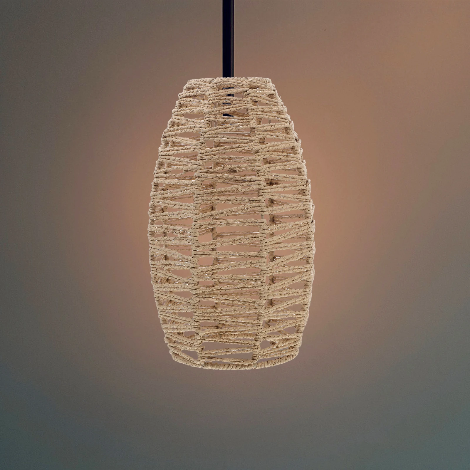 

H made Paper Rope Lampshade Boho Rattan Shades E27 Cover Woven Pendant Light Farmhouse Decorative Hotel Restaurant Lampshades