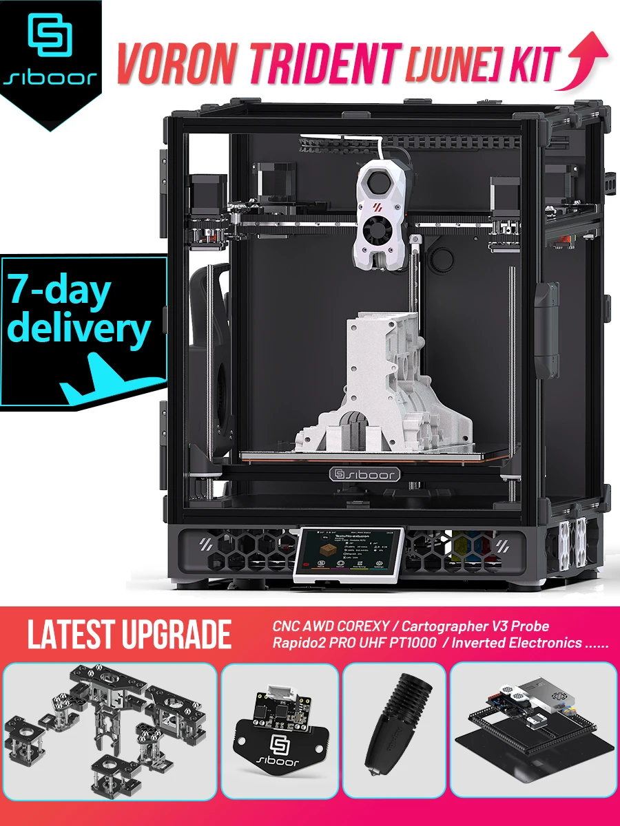 Upgraded SIBOOR Voron Trident [JUNE] CNC Metal Structure 4AWD CoreXY 3D Printer DIY Desktop Automatic Leveling High Speed Kit