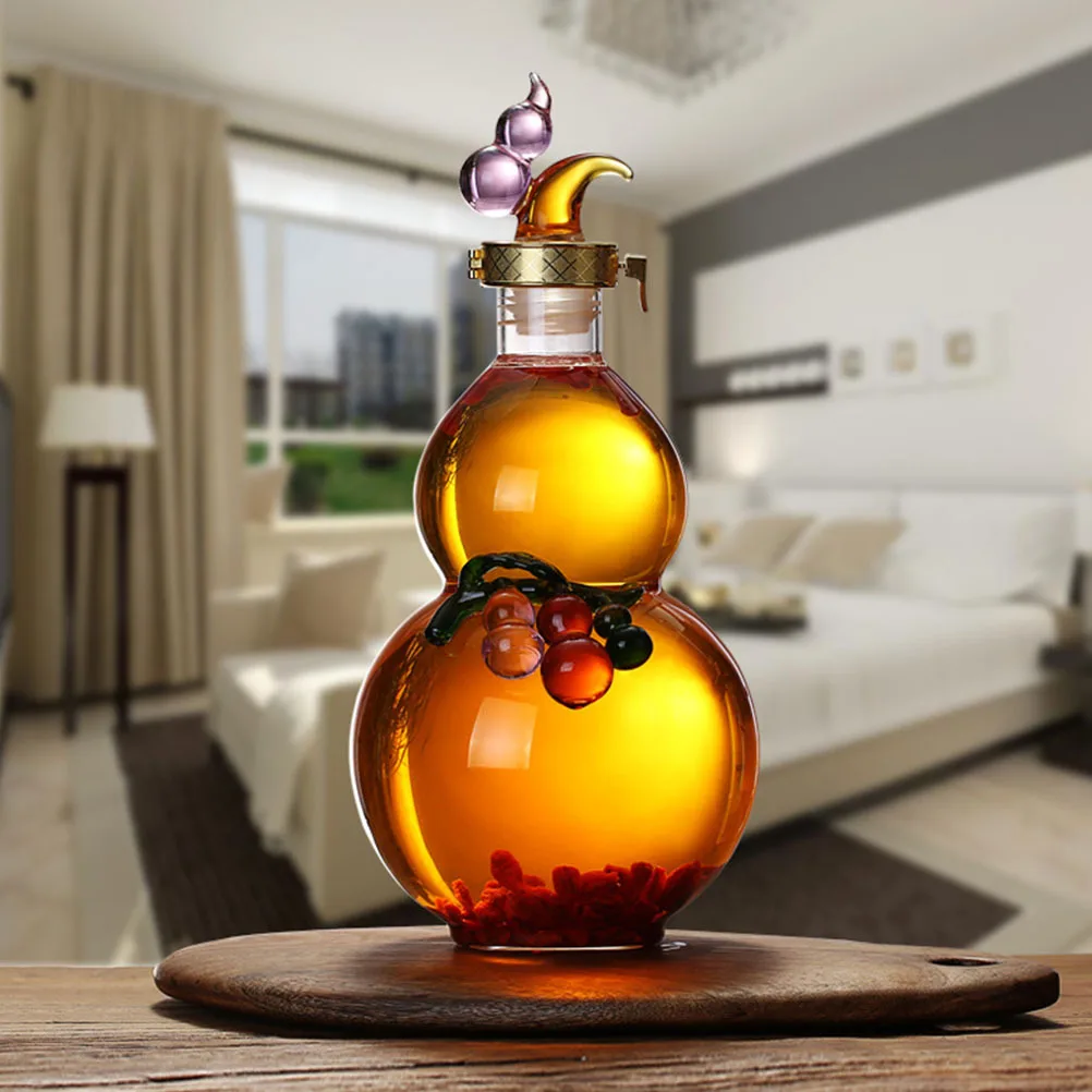 

Gourd Shaped Glass Wine Bottle High Grade Material Smooth Edges Sealing Lid Practical Wine Storage Pot Home Drinking