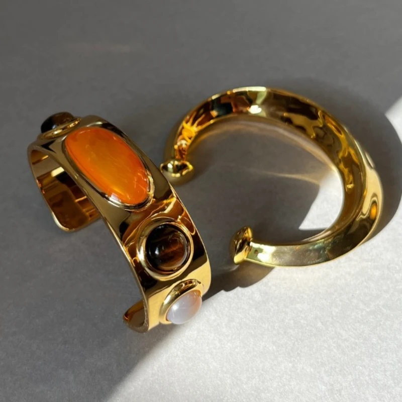 

Europe Natural Stone Vintage Palace Gold Luxury Bracelet Woman Top Quality Popular Jewelry Trend