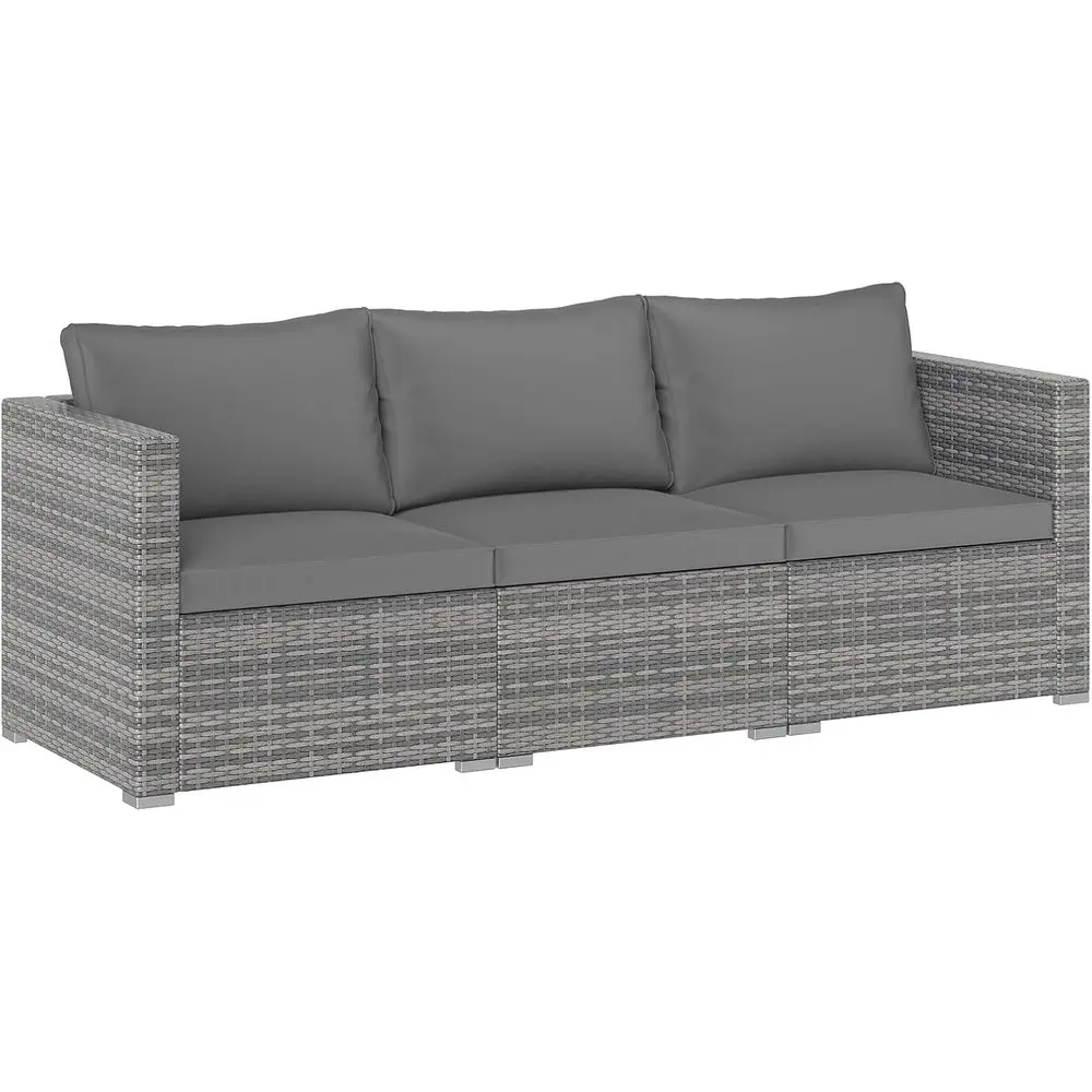 

3-Seat Outdoor Wicker Sectional Sofa Set with Cushions, Grey, Suitable for Patio, Deck, Backyard, Porch, Garden, and Poolside