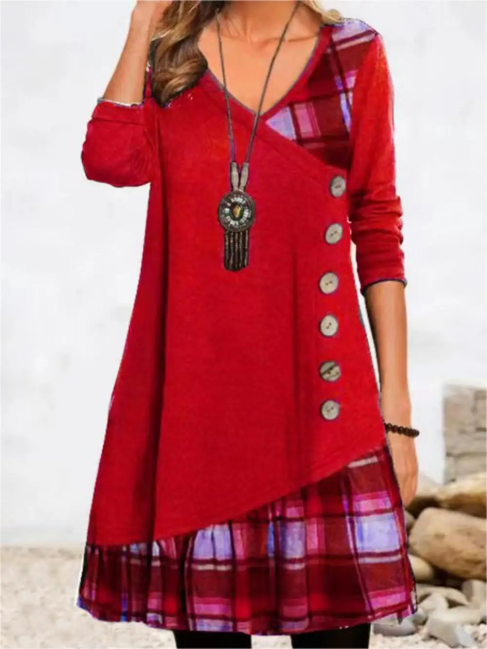 Dresses for Women European and American autumn and Winter Elegant Everyday Loose Party Dress Buttons Long Sleeve Dress