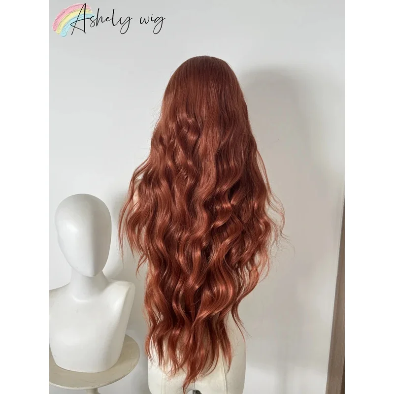 برتقالي داكن شعر مستعار للنساء 26 بوصة 13*4 الدانتيل شعر مستعار أمامي طويل متموج شعري طبيعي الاصطناعية الدانتيل الباروكات للاستخدام Dialy Cospaly