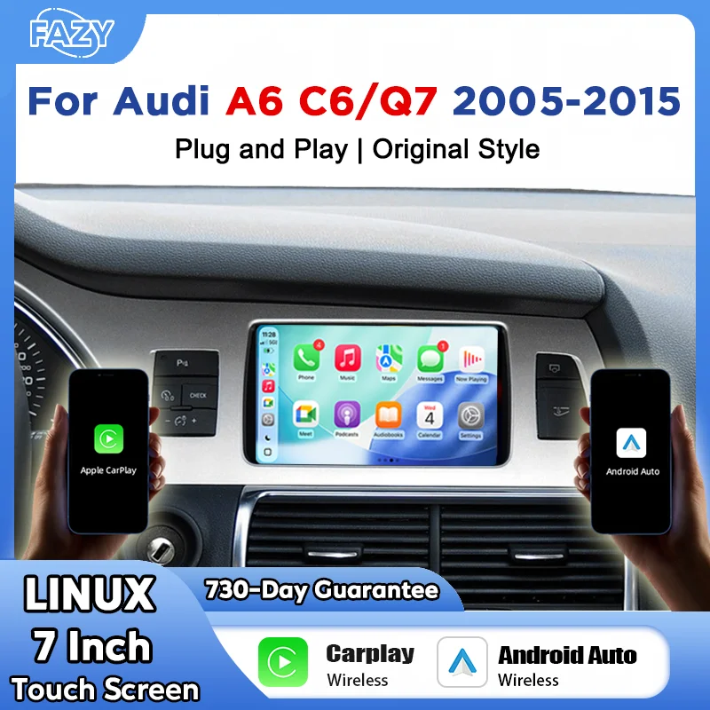 7 Inch Linux Wireless Carplay Android Auto For Audi Q7 4L A6 C6 4F 2005-2015 Car Multimedia Player Original Style Touch Screen