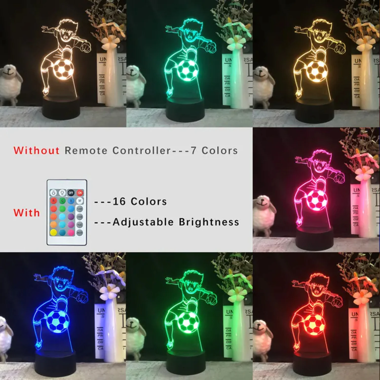 Figur lampu malam LED warna-warni terang yang unik baru terinspirasi oleh Kapten Tsubasa Anime-Dekorasi sempurna untuk sepak bola F