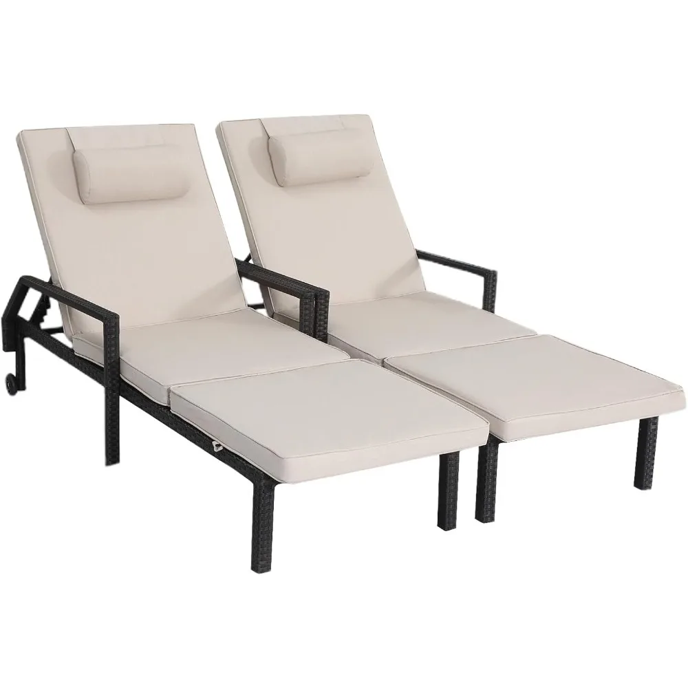 

Patio Chaise Lounge Set – Adjustable Outdoor Lounge Chairs with Cushions & Headrest, Rattan Reclining Lounge Chairs