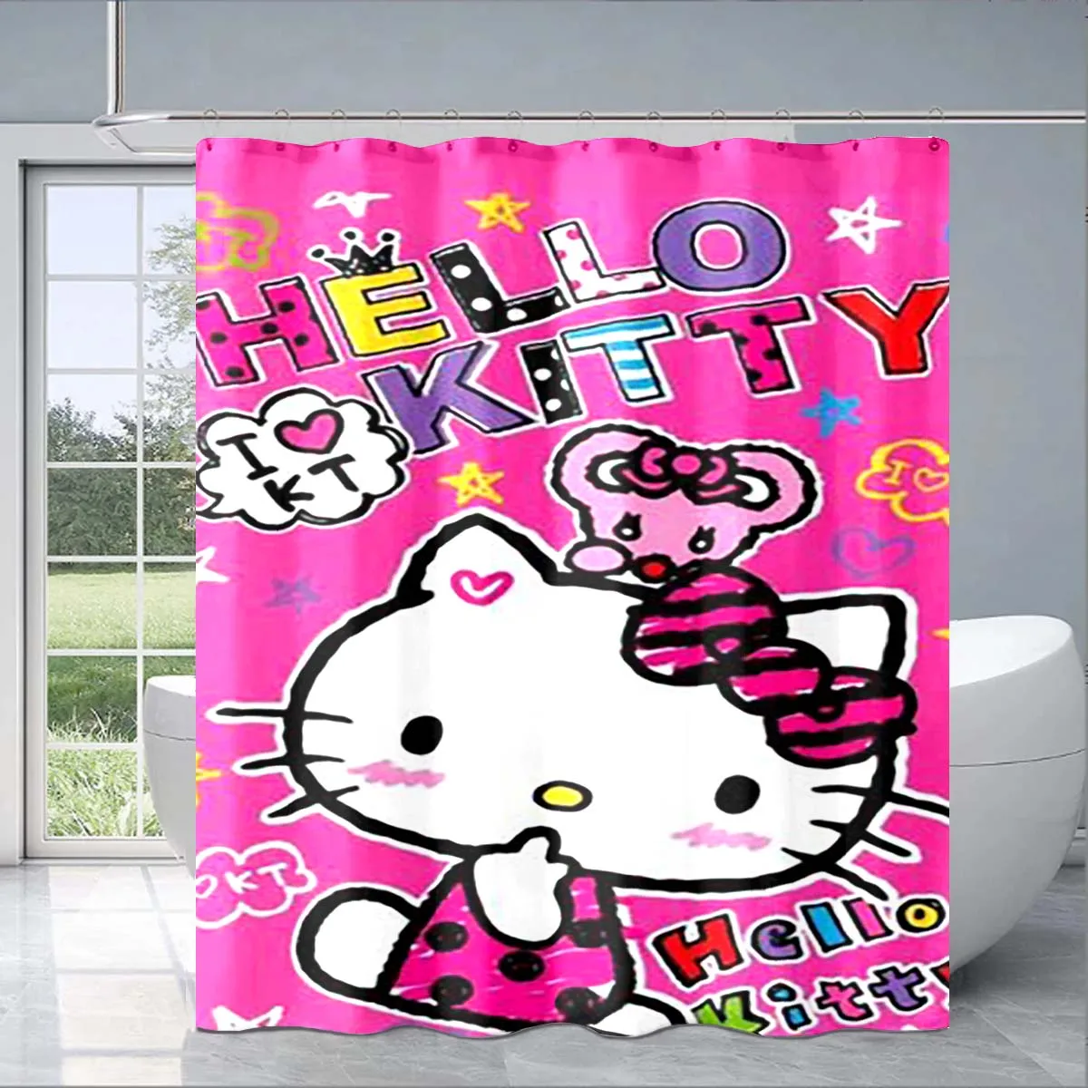 

Японская занавеска для душа с героями мультфильмов Hello Kitty, драпировочная занавеска для ванной комнаты с граффити