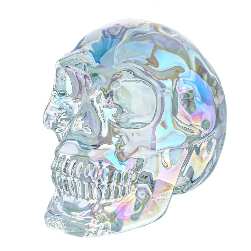 

VOFUN-3In Handmade Crystal Skull Head Statue Colorful Glass Skull Decor Gifts For Halloween, Day Of The Dead Decorations