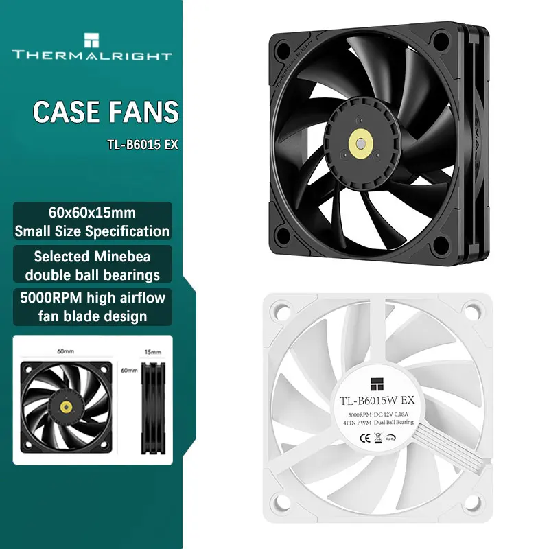 Thermalright TL-B6015 EX 6cm Computer Case Fan Ultra-Thin Dual Ball Bearing PWM Temperature Control Computer Cooling Fans