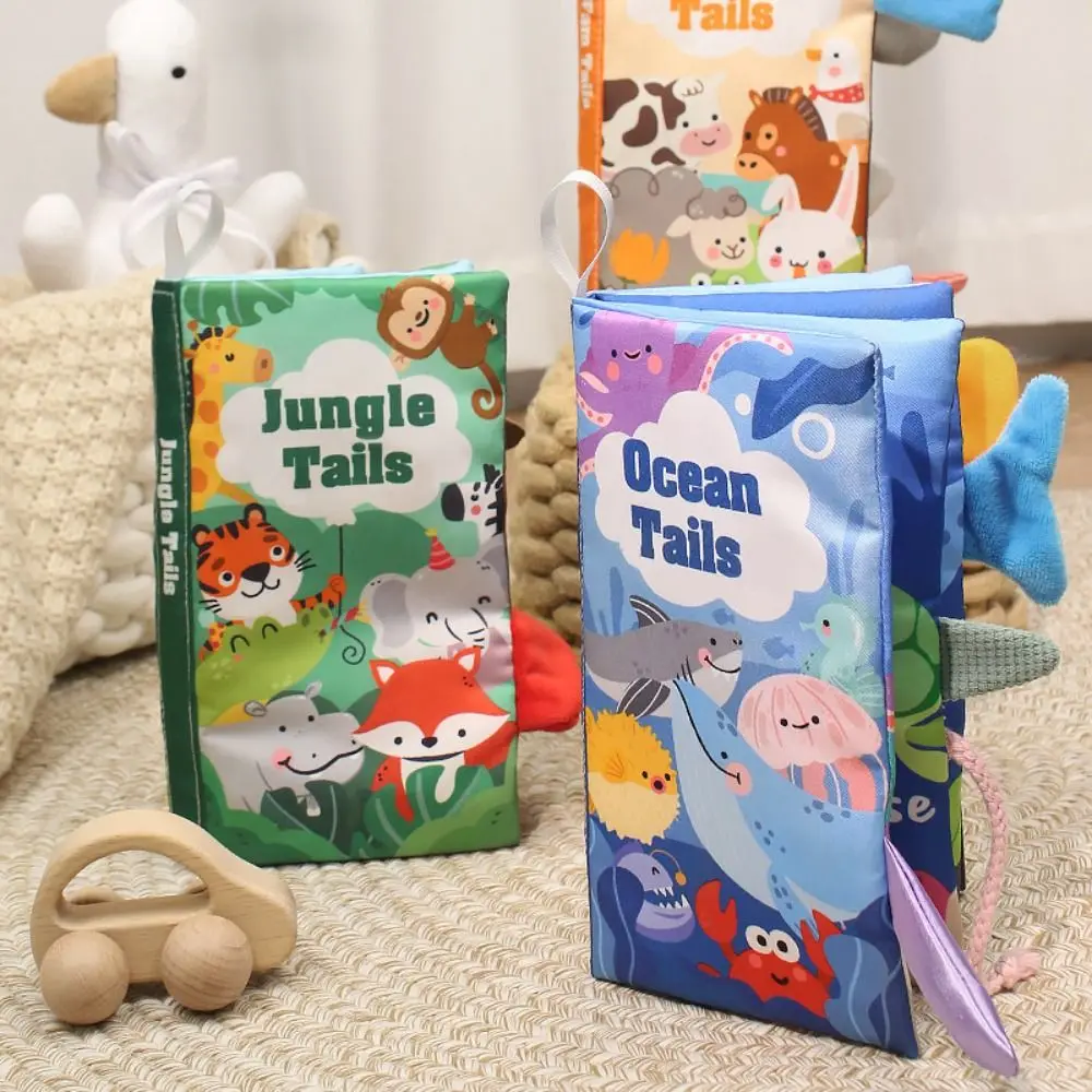 Animais cauda livro de pano do bebê som papel educacional crianças pano livro dos desenhos animados macio quebra-cabeça pano livro presentes aniversário