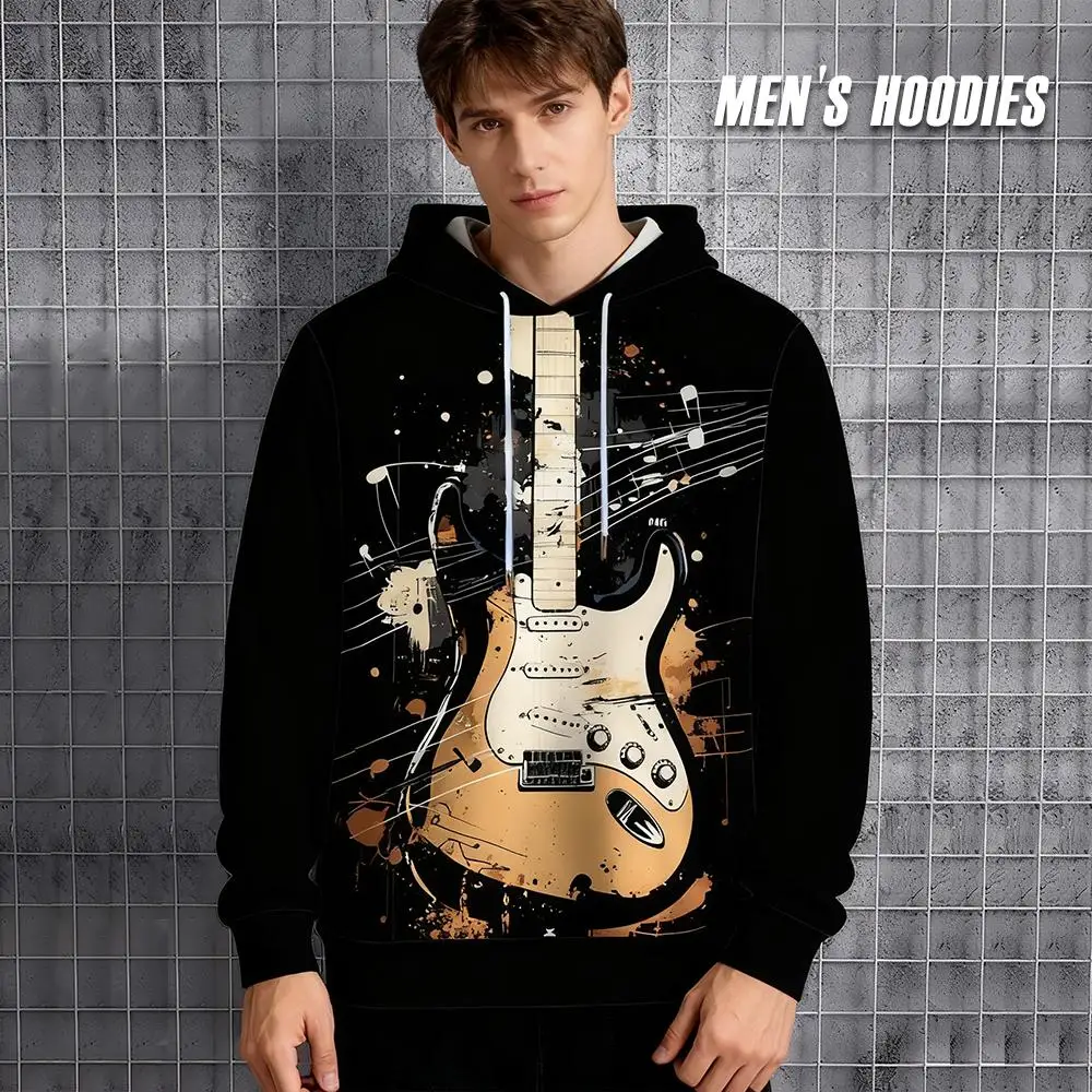 

Guitar Graphic Pullover Hoodie Cool Hip-hop Punk Style Fashion Men's Streetwear Outdoor Casual Long Sleeve Pocket Sweatshirt
