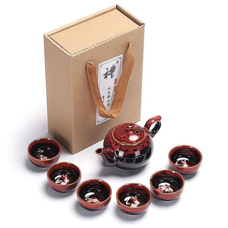 7 teile/satz chinesische Keramik Teekanne Kessel Tee tasse für Puer chinesische Teekanne tragbare Kung Fu Tee Set Trink geschirr Tee tasse & Untertasse Sets