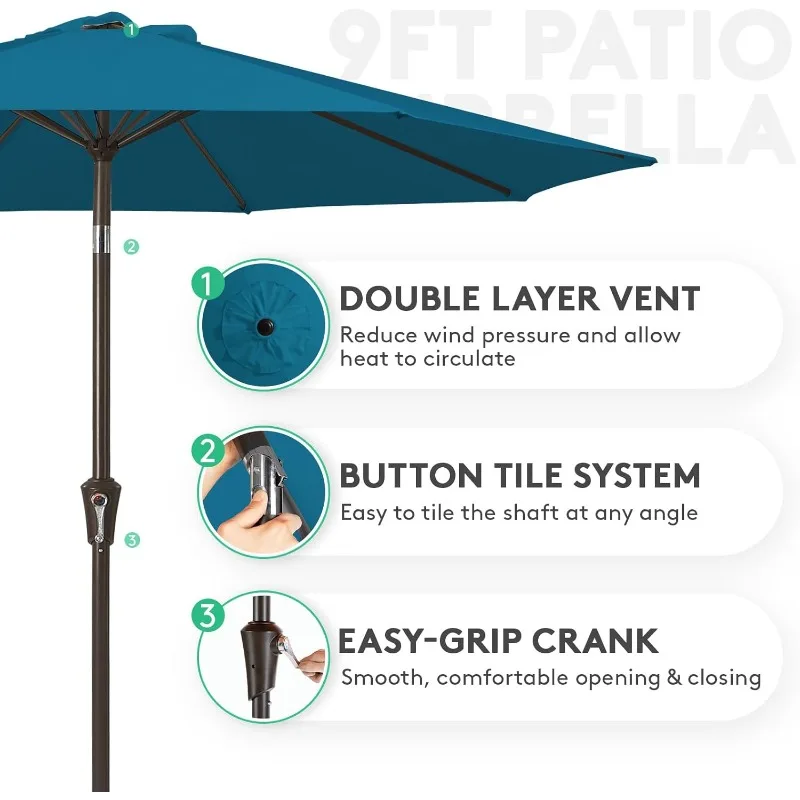 9FT Outdoor Patio Umbrella Outdoor Table Umbrella with Push Button Tilt and Crank