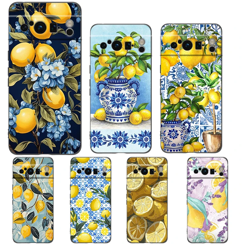 

Чехол для телефона в стиле ретро с фруктами и лимоном для Google Pixel 9 8 7 6 Pro XL 8A 6A 7A 5G, мягкий противоударный черный чехол из ТПУ