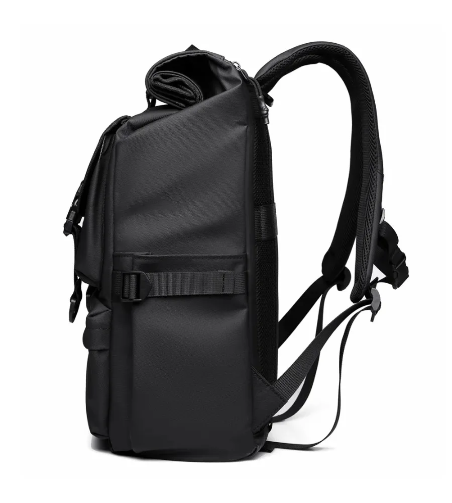 Trendy Roll-Top Backpack With PU Leather Film Styling For College Students And Casual Travel