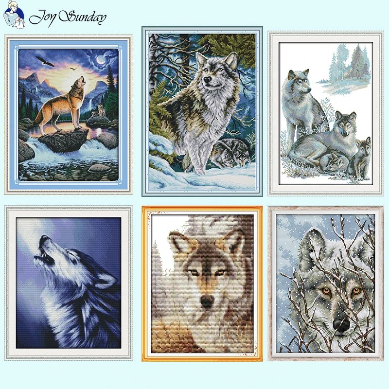 Wolf Series Animal Patterns Zestaw do haftu krzyżykowego Aida 14ct White 16ct 11ct Canvas Print Tkanina Zestaw do szycia DIY Haft Home Decor