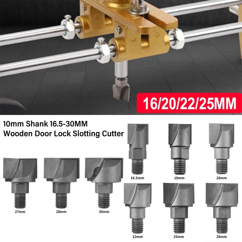 16-30mm Wooden Door Lock Slotting Cutter Screw Thread 10mm Shank CNC Bottom Cleaning Router Bit Tungsten Steel