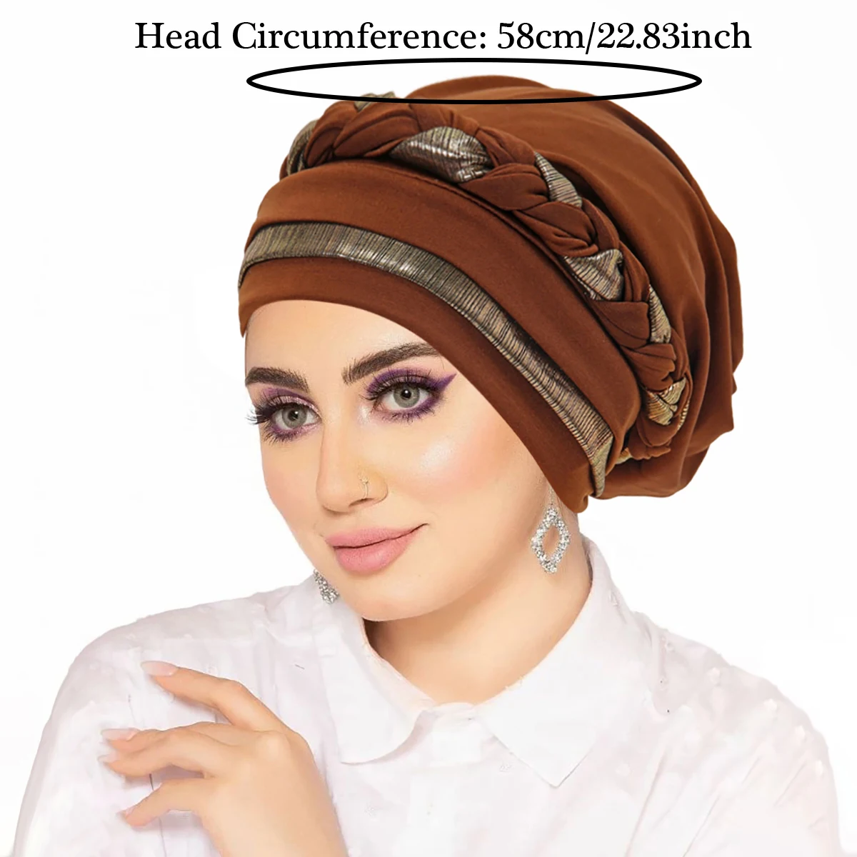 New Color Block Braid Muslim Hijab Caps Women Wrap Head Ramadan Soft Elastic Ladies Fashion Turban Bonnet