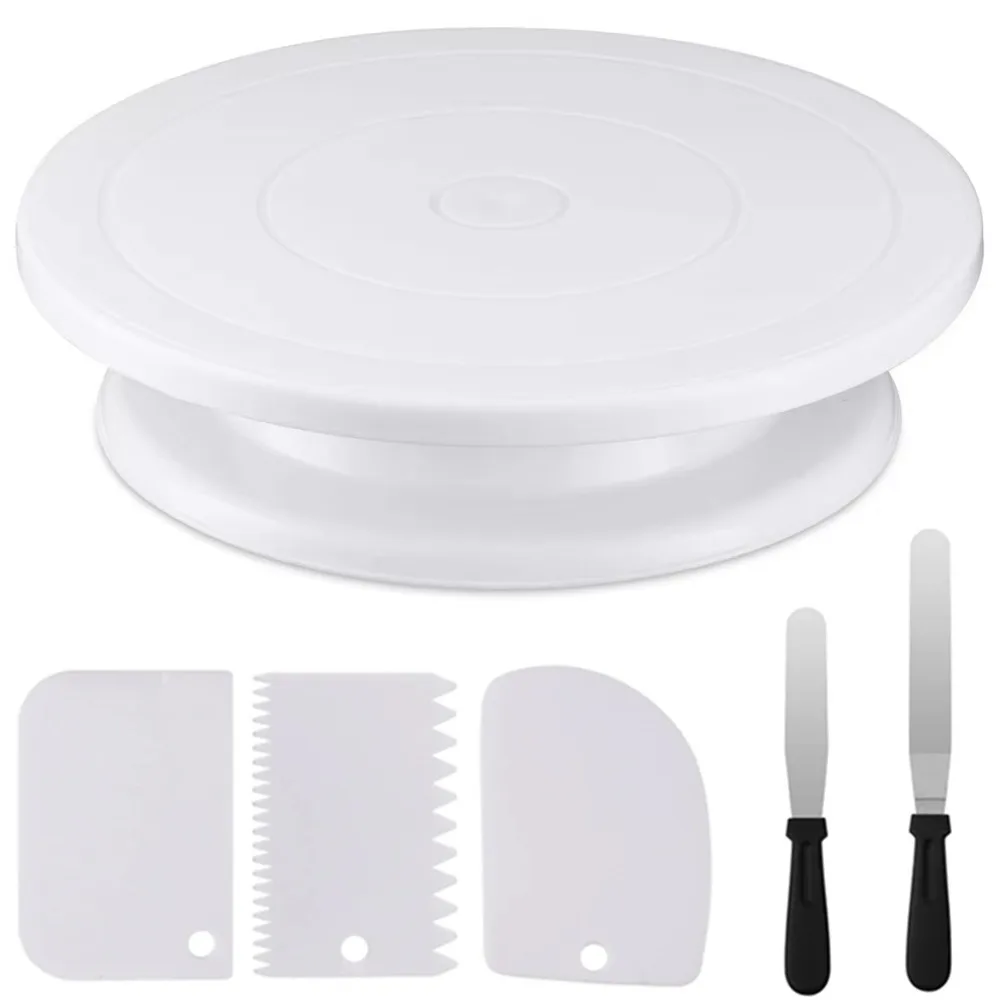 6 Pieces Best 11 Inch Cake Turntable Cake Stand with 2 Frosting Angled Spatulas 3 Frosting Spatulas Baking Accessories Tools