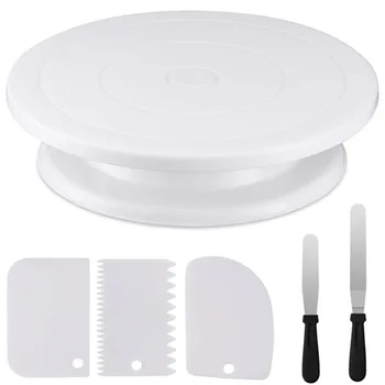 6 Pieces Best 11 Inch Cake Turntable Cake Stand with 2 Frosting Angled Spatulas 3…