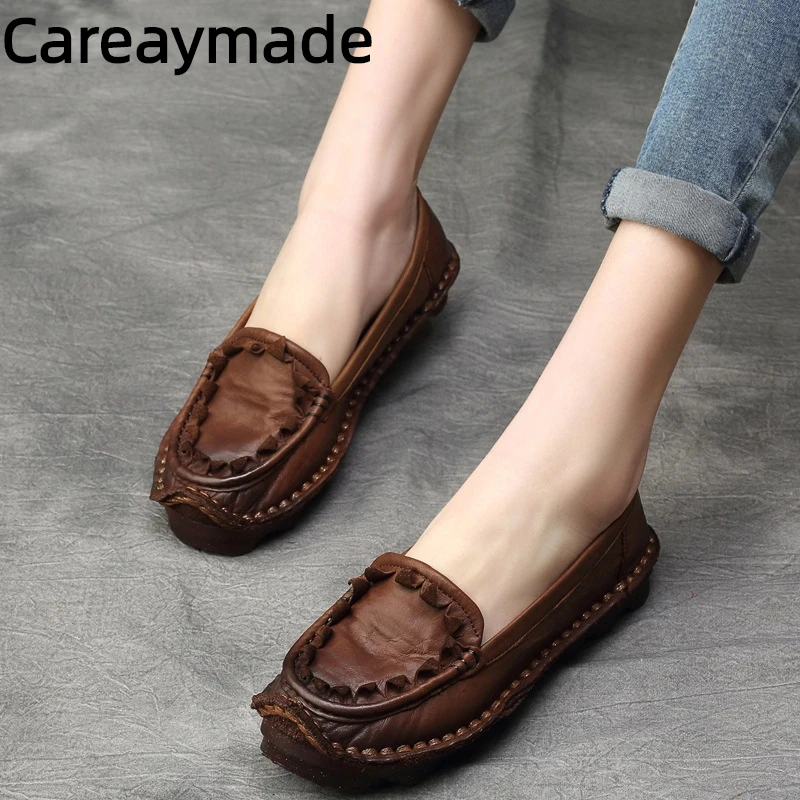 

Careaymade-женская обувь на мягкой подошве из натуральной кожи, весенний комплект из этнической воловьей кожи на мягкой подошве, повседневная женская обувь для ленивых с мелким горлышком