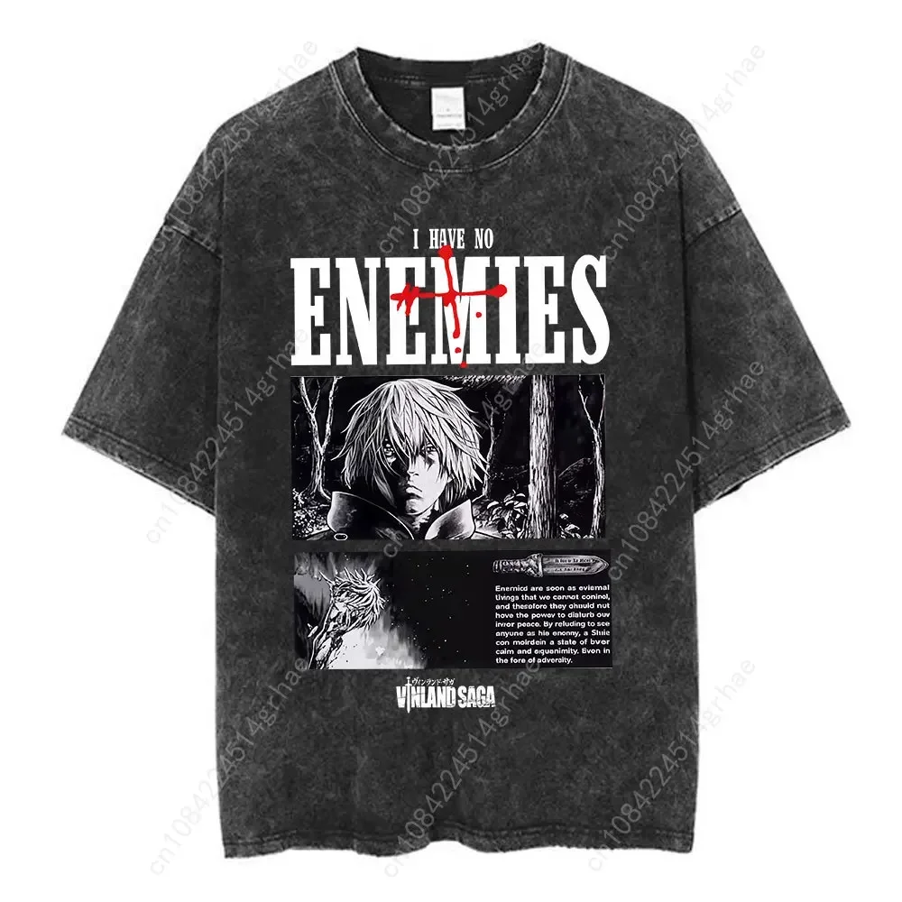 Vintage Washed Anime Vinland Saga Thorfinn Karlsefni T Shirt Mens Women Clothing Fashion Street Casual Cotton Oversized T-shirts