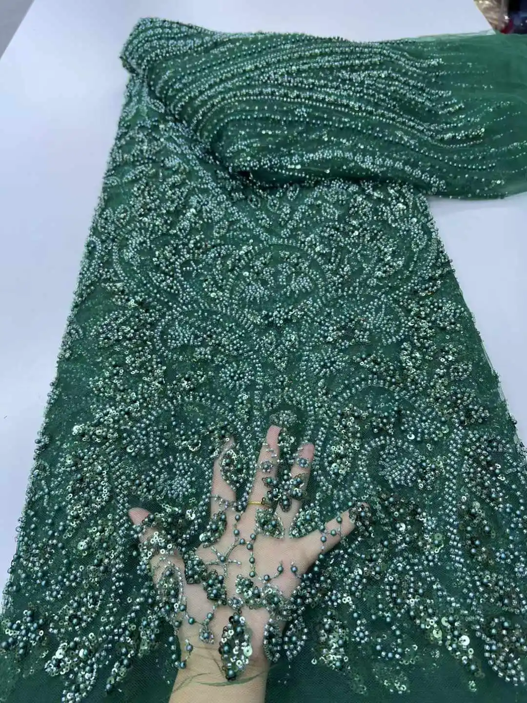 2025 고품질 나이지리아 네트 레이스 원단 아프리카 스팽글 비즈 튤 레이스 자수 여성 이브닝 파티 드레스 재봉용