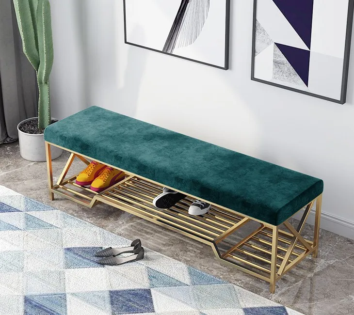 

Scandinavian Style Iron Shoe Rack Durable Light Luxury Door Storage Bench for Home Use Can Be Seated for Entryway or Bedroom