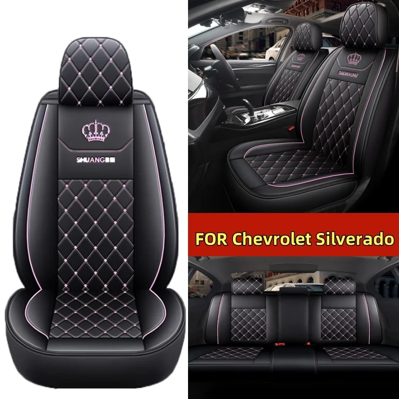 

Чехол на автомобильное сиденье, водонепроницаемый чехол из искусственной кожи с вышивкой в виде короны, мягкий и удобный чехол на сиденье с полной оберткой для Chevrolet Silverado