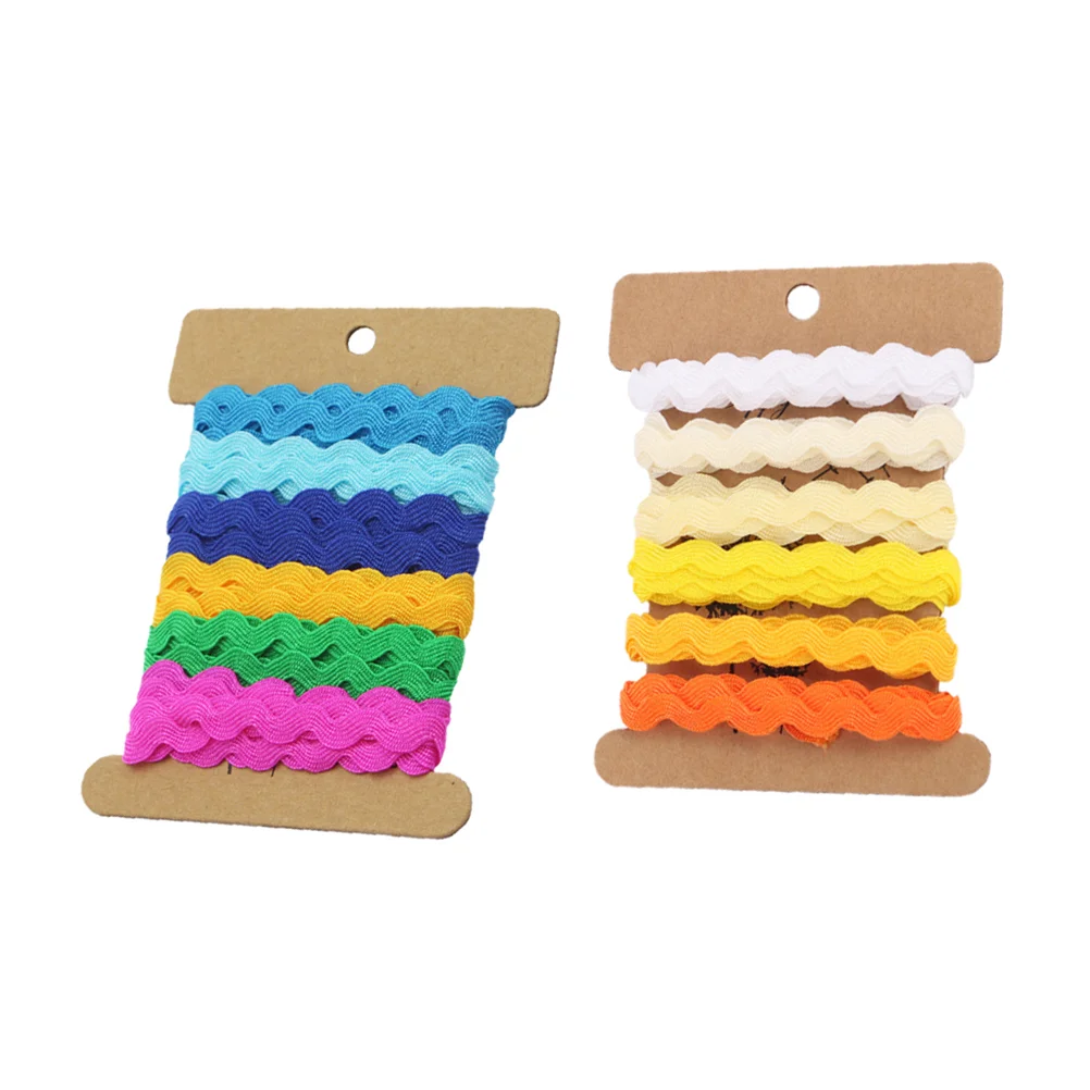 2pcs 8mm Wave Trim Ribbon Multicolor Gift Wrap Ribbon for Party Decoration DIY Crafts (6 Colors/pcs, Color 1+7)