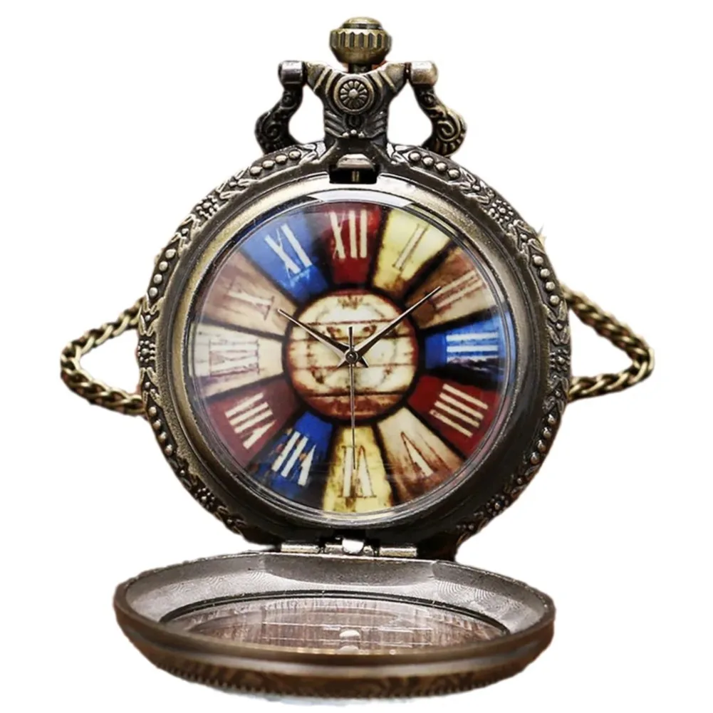 10 шт./лот, винтажные желтовато-коричневые стеклянные римские цифры, ожерелье, кварцевые карманные часы, подарки для женщин и мужчин, ожерелье, ювелирные изделия, часы