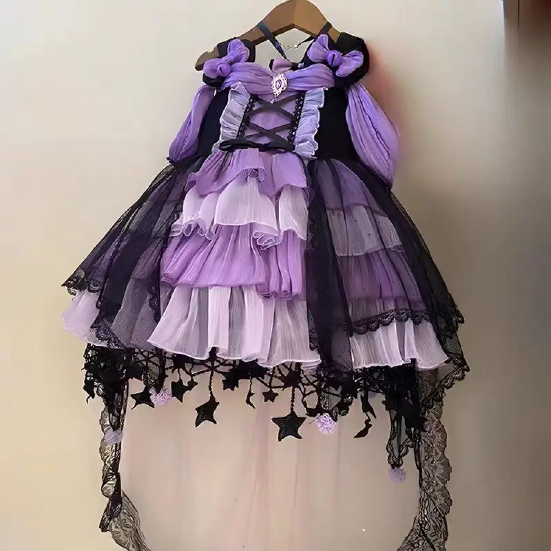 

Baby Toddle Girls Summer Purple Sweet Lolita Lace Floral Princess Ball Gown Cake Dress Skirts Birthday Party Childrens Clothes
