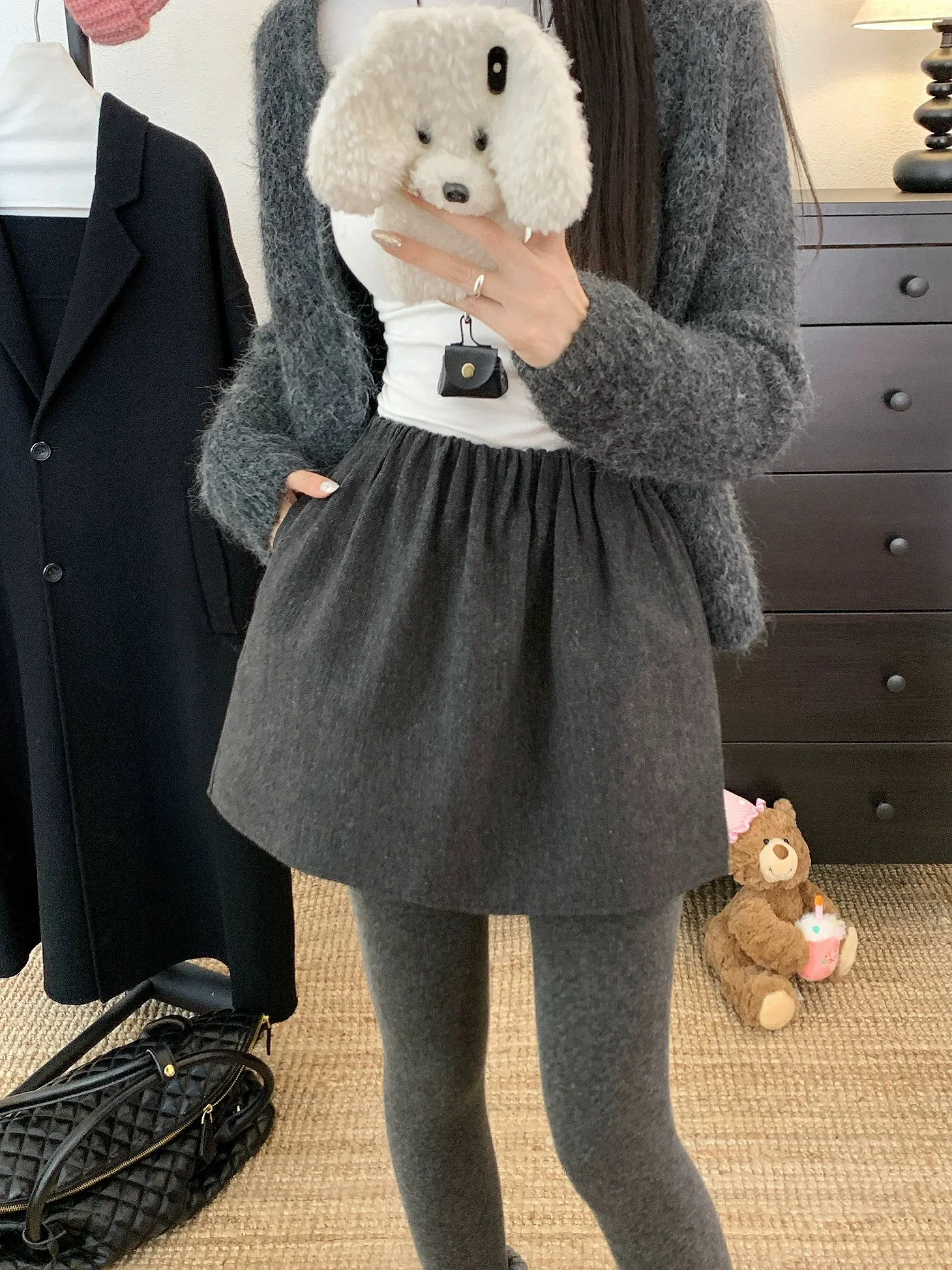 

Юбка А-силуэта с высокой талией, однотонная, на резинке, шерстяная, в корейском стиле, больших размеров, для офиса и повседневной носки