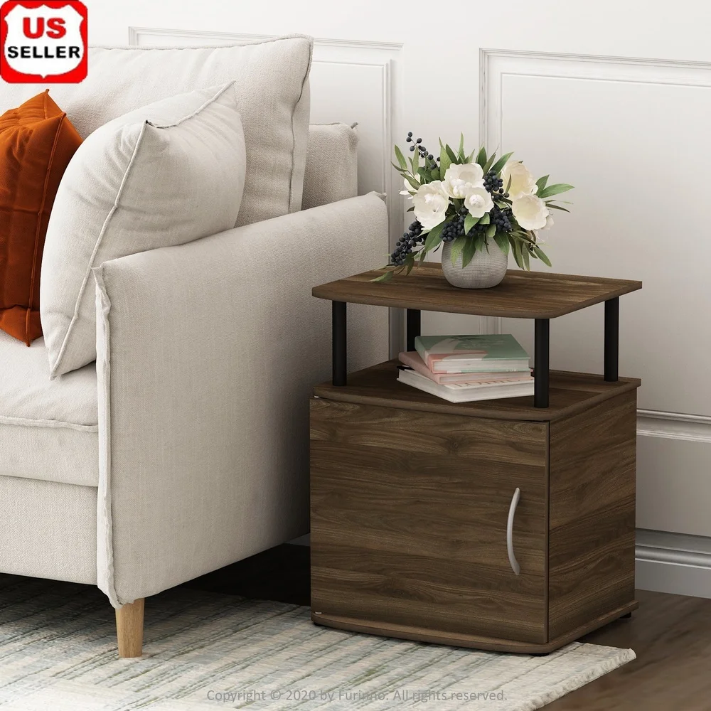 

Utility Design End Table with Storage Shelf and Compartment Living Room Bedroom Indoor Use Sturdy Composite Wood Furniture