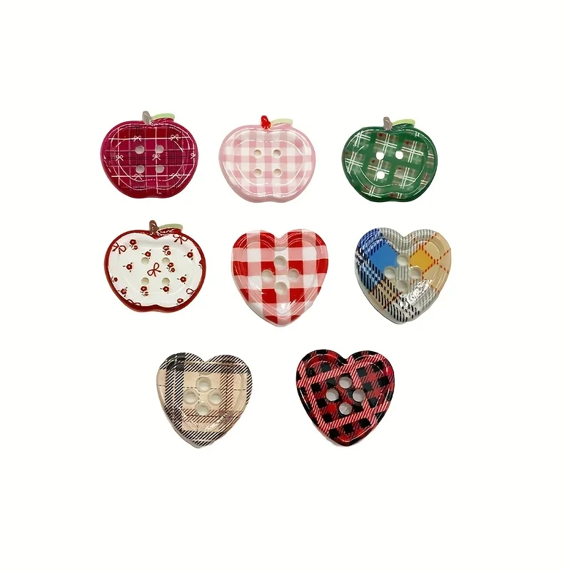 8pcs Vintage Checkered Button Magnetic Refrigerator Magnets - Heart-Shaped Plastic Decorative Stickers for Home Kitchen