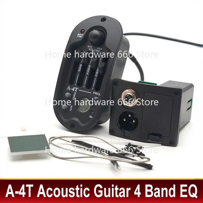 A-4T Oval 4 Band EQ Acoustic Guitar Preamp with Round Digital Procedding Tuner 98x44.5mm Equalizer Guitar Pickup Rubber Oil