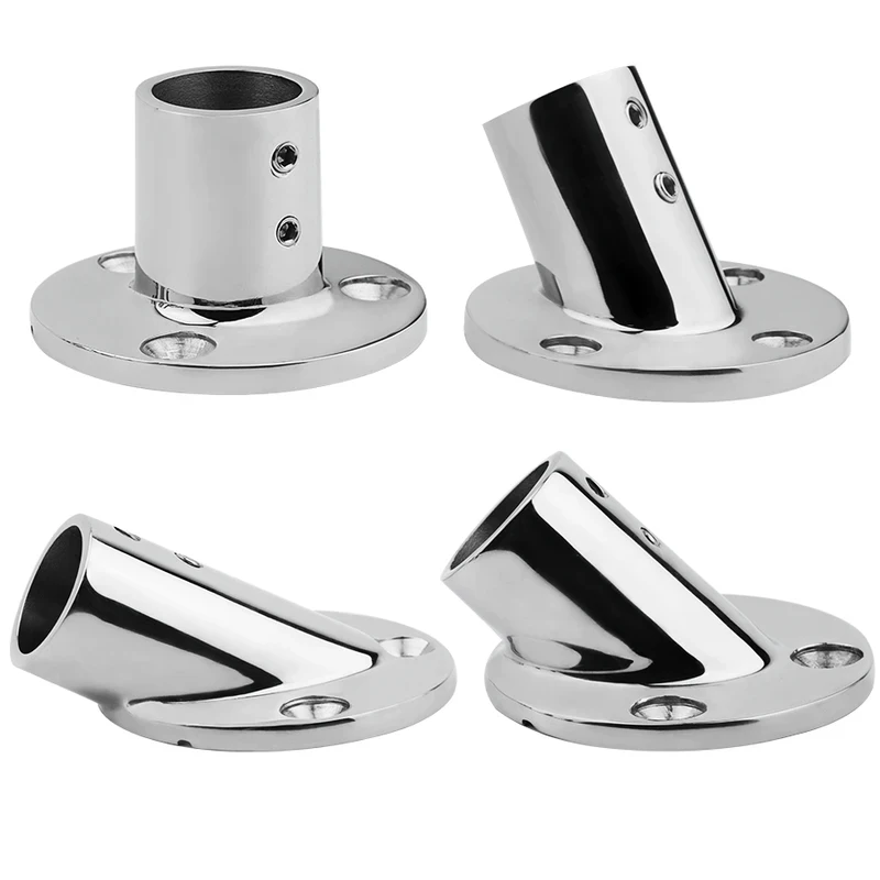 Fotografia 3: Suporte de Tubo de 25mm com Ângulos de 30, 45, 60, 90 Graus, Acessórios para Corrimão de Barco em Aço Inoxidável, Suporte com Base Redonda