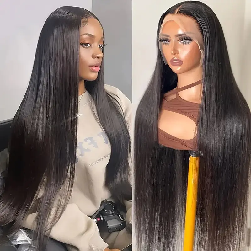 150 Density Natural Black 13x4 HD Lace Wig Straight Baby Hair 34 Inches Human Hair Wig Pre-Plucked For Women