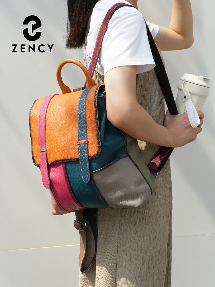 Zency Women\'s Stylish Genuine Leather Backpack Large Capacity Rucksack For Ladies Capacity Satchel New 2024 Trendy Shoulder Bags