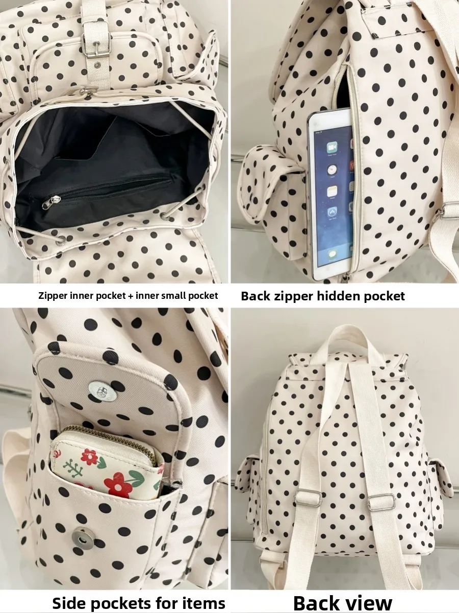 Newjeans Retro giapponese a pois ket Bapa Borsa casual di grande capacità Borsa per il tempo libero in cotone dal design alla moda per giovani