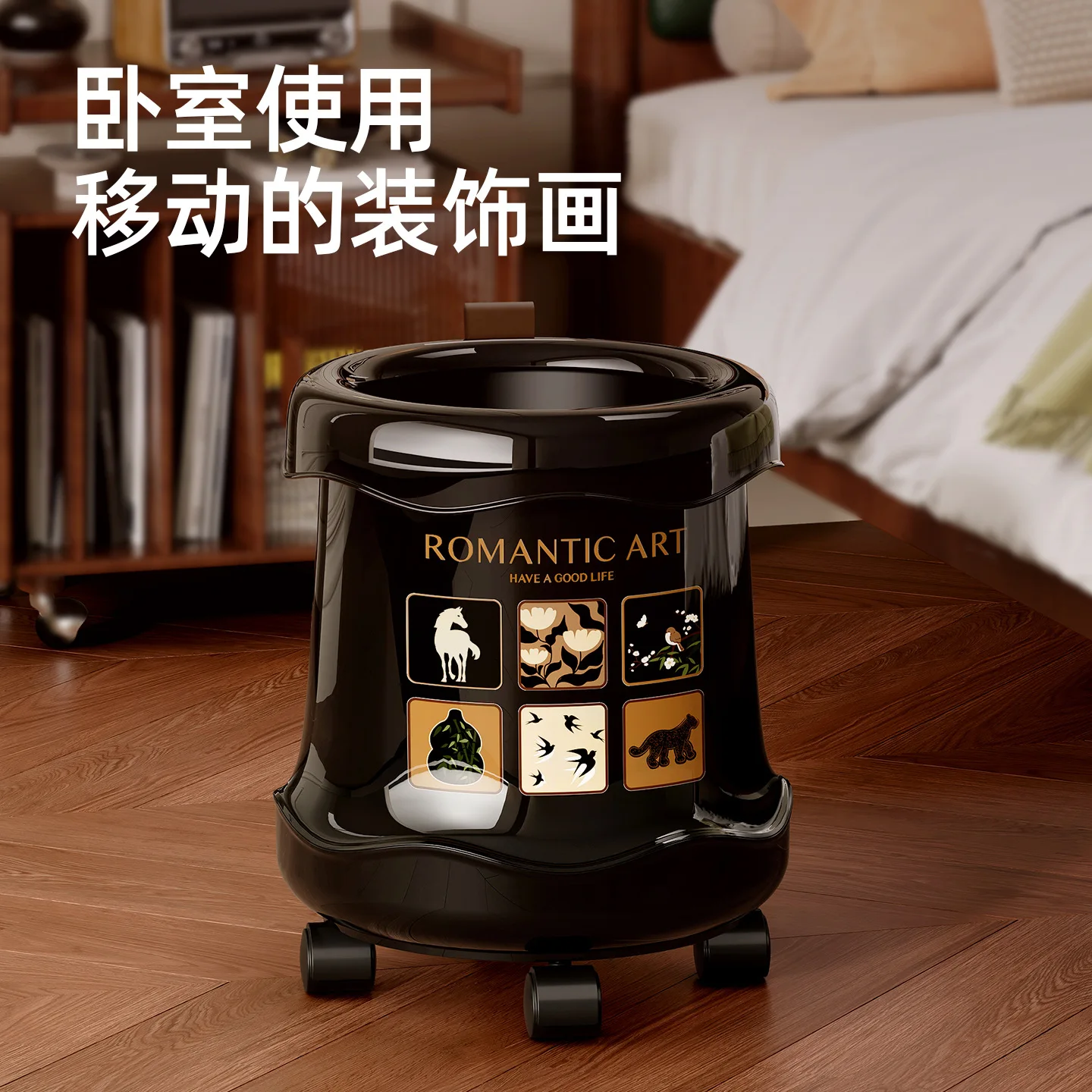 Household Trash Can, Advanced Sense, Living Room with Wheel Removable with Cover, Antique Style Large Capacity Bedroom, Kitchen