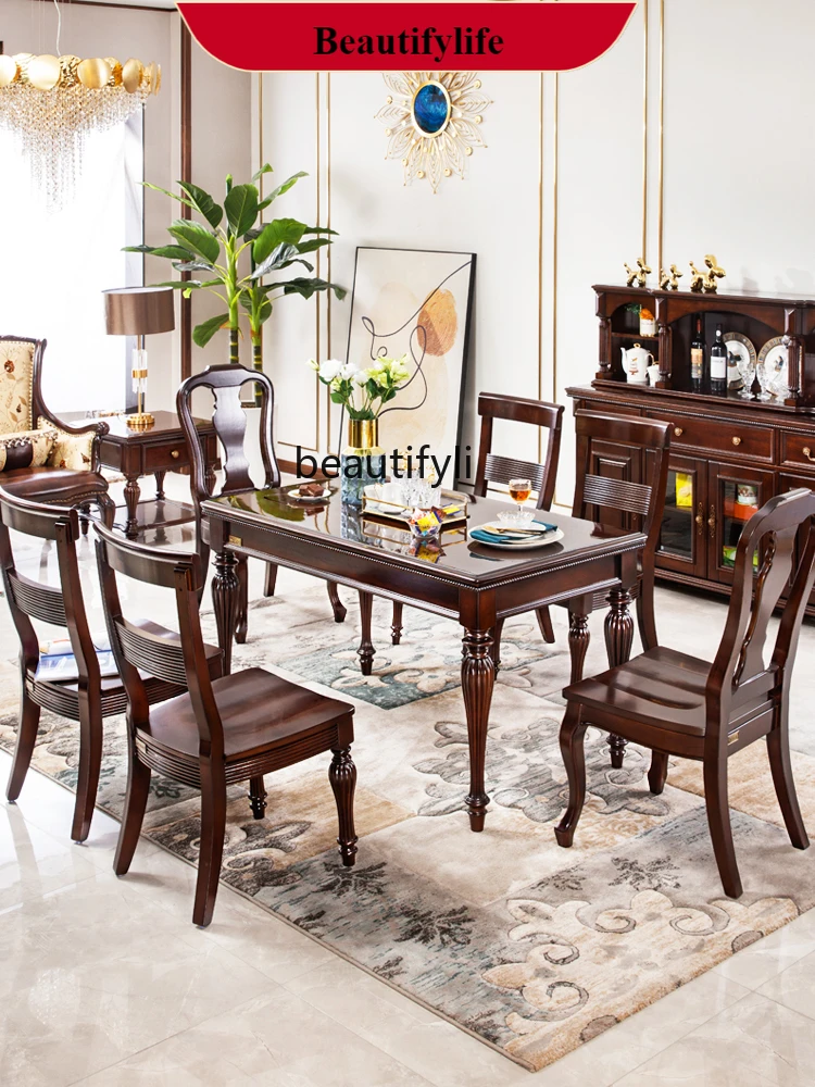 Q132 American solid wood cherry wood dining table 1.6/1 meters rectangular retro restaurant country style dining table