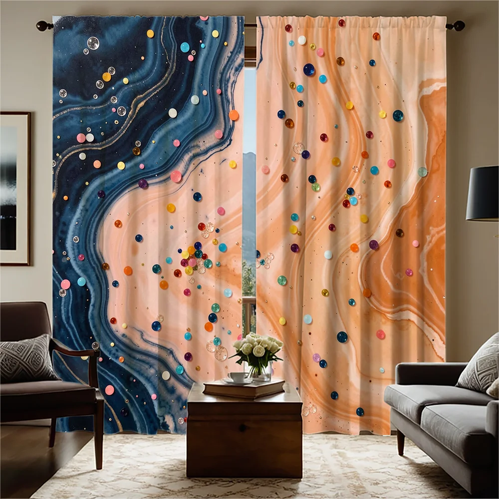 Luxurious Abstract Watercolor Marbled Curtains Blue Peach Ombre Wave Design Living Room Window Drapes Modern Splash Decor