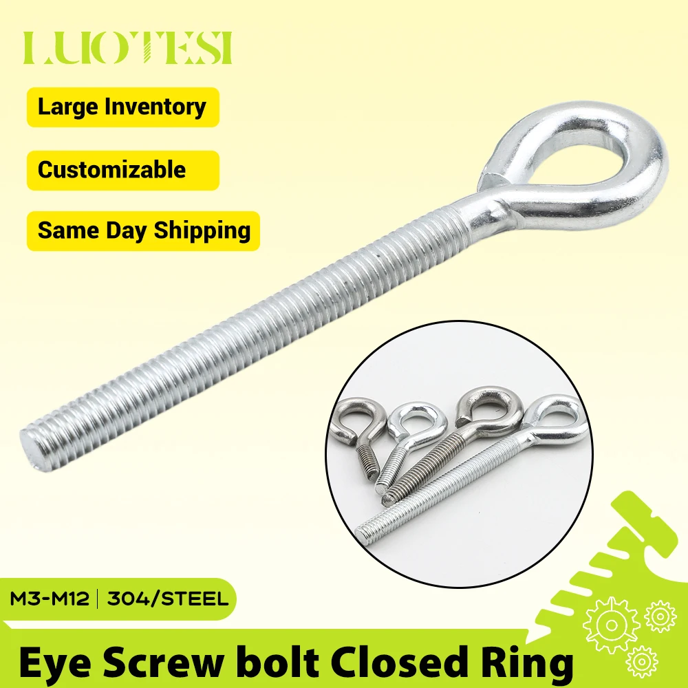 Sheep Eye Screw Eyebolt Closed Ring 304 Stainless Steel/White Zinc Plated M3 M4 M5 M6 M8 M10 Ring Hook Eye Hooks Machine Screw