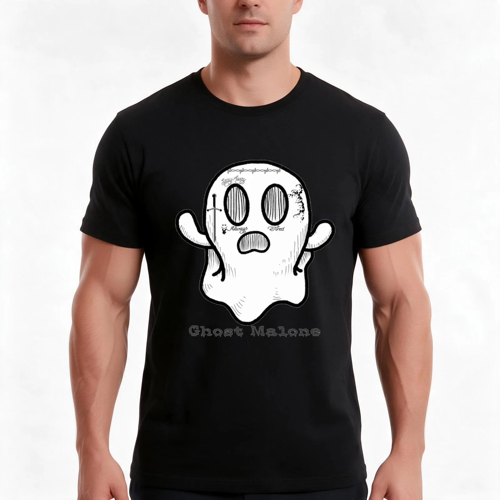 ghost malone T-Shirt, Summer Casual Cotton Tee, Oversized Streetwear Tops, Vintage Graphic Print, Loose Fit Short Sleeve