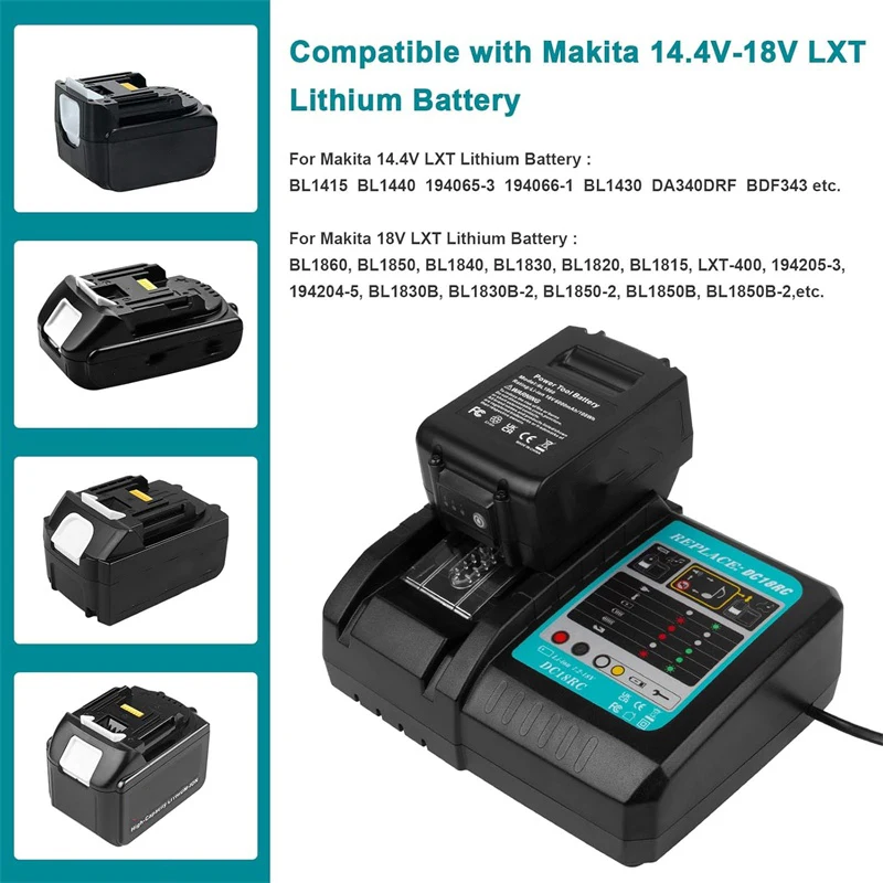 Rapid Battery Charger DC18RC for Makita Tools 14.4V-18V LXT Li-ion Battery BL1815 BL1830 BL1850 BL1860 BL1840 BL1430 BL1415