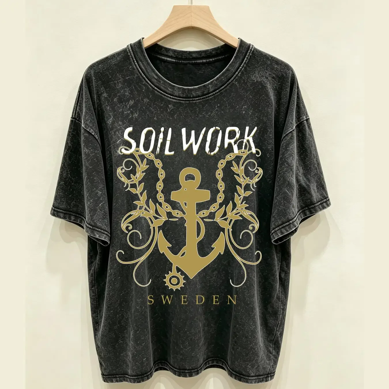 washed T Shirt SOILWORK cd lgo SWEDEN ANCHOR Official XXL New OOP overgivenheten machine long sleeves vintage Washed Casual