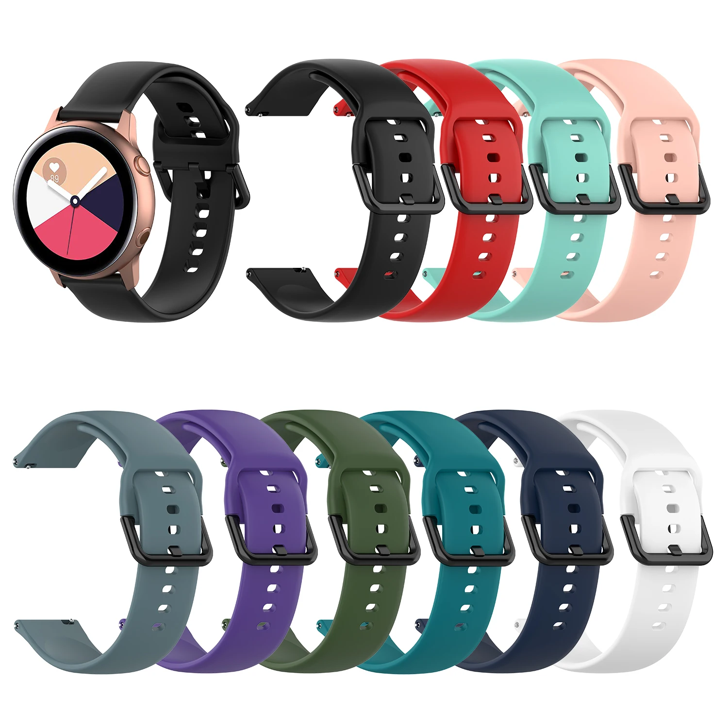 

20mm Silicone Smart Watch Band for Samsung Galaxy Watch4 Classic 46mm 42mm / Galaxy Watch4 44mm 40mm / Galaxy Watch Active R500