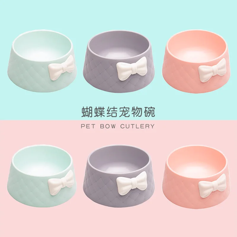 

Ins Cute Bow Pet Bowl Cat Food Basin Strong Leak-proof Diamond Pattern Cat Dog Bowl Drinking Water Utensils Pet Supplies